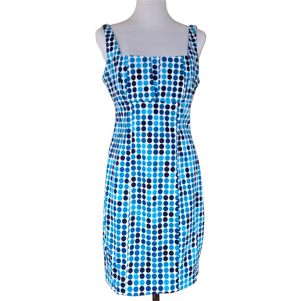 CK Blue Polka Dot Dress Calvin Klein Size 10 Bright Sleeveless Square Neck